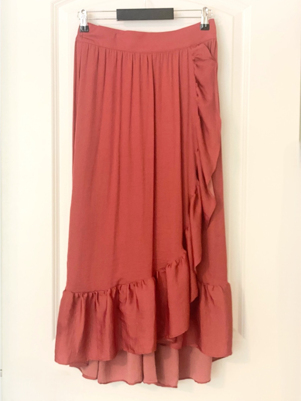 ELLE Terracotta Ruffle Wrap Style Midi Skirt XS Boho Cottagecore Summer